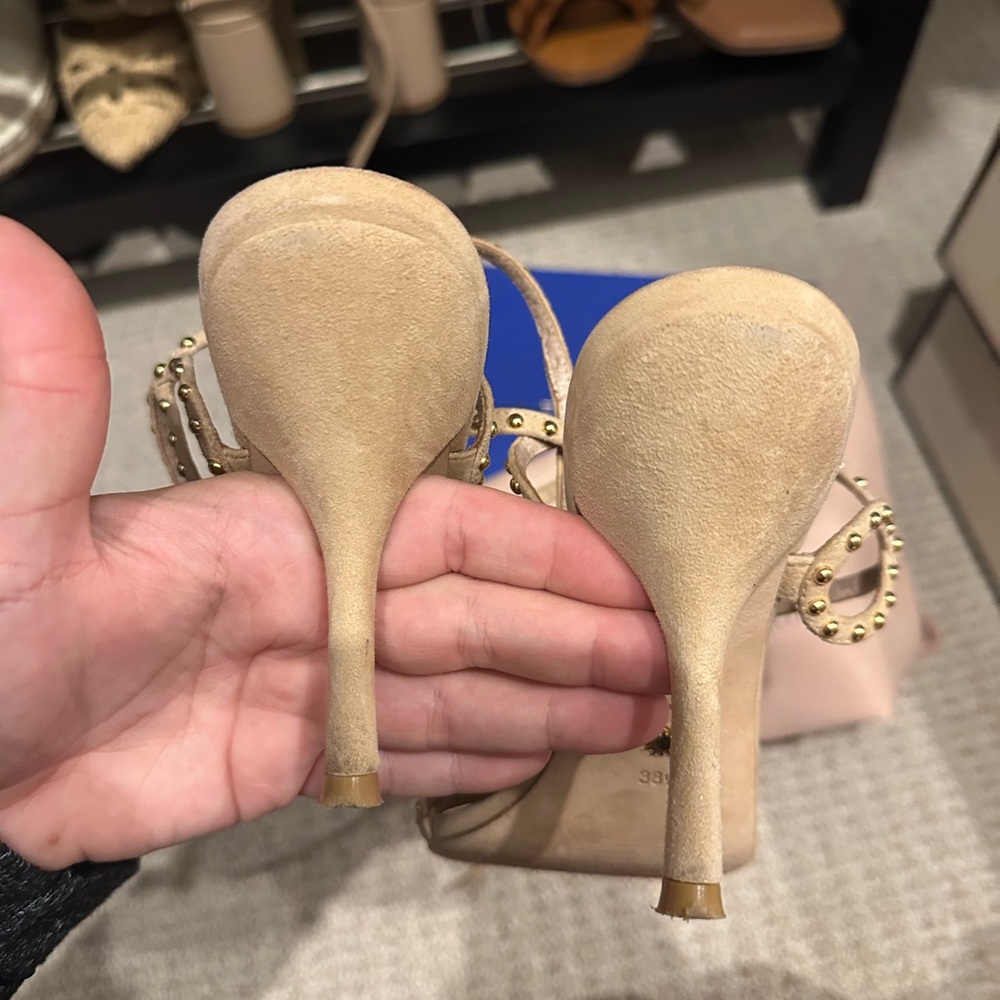 Stuart Weitzman Beige Studded Sandals - Picture 3 of 3